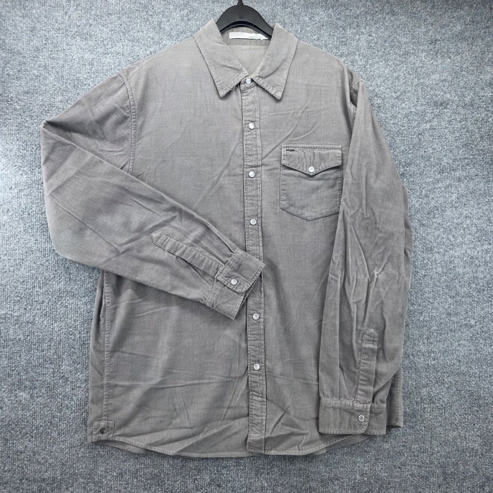 Criquet Mens XL Gray Corduroy Snap Button Western Shirt Long Sleeve Cotton